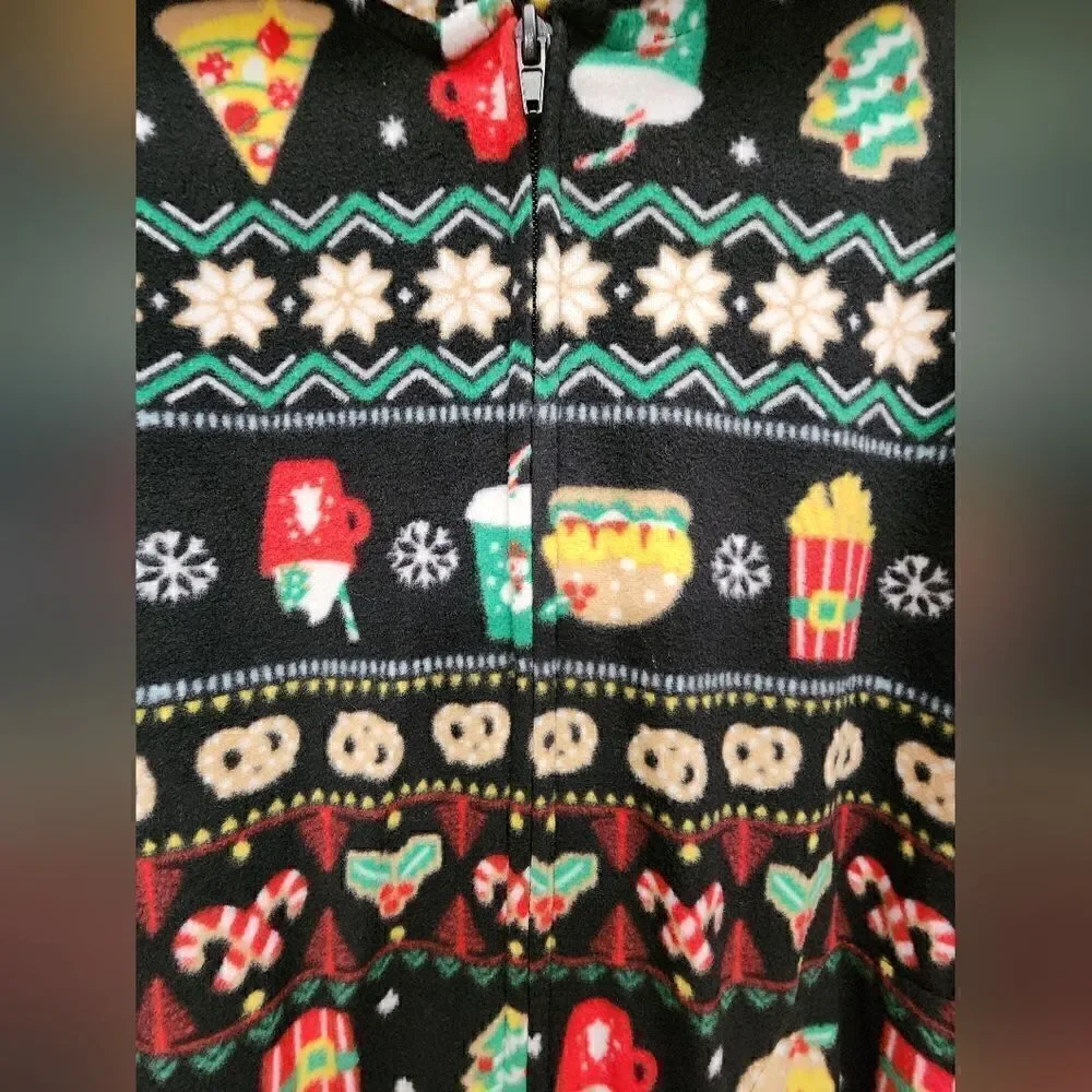 Nwt Cat & Jack Girls Boys Fleece Pajamas Christmas Fast Food Union Suit Sz S 6 7